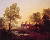 Peasants Canvas Paintings - Evening Landscape Peasants and Mounted Figures